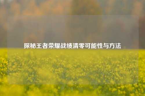 探秘王者荣耀战绩清零可能性与     